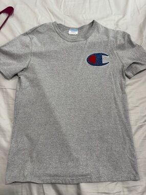 Champion Heather Gray Tee with Blue & Red C Patch
